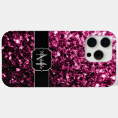 ダークピンクのスパンコールモノグラム Case-Mate iPhoneケース (裏面 (横))