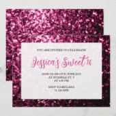 ダークピンクのスパークルズグリッタースウィート16エレガントスクリプト 招待状 (正面/裏面)