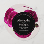 ダークピンクのバラのロマンチックな日付の結婚保存 招待状 (正面/裏面)