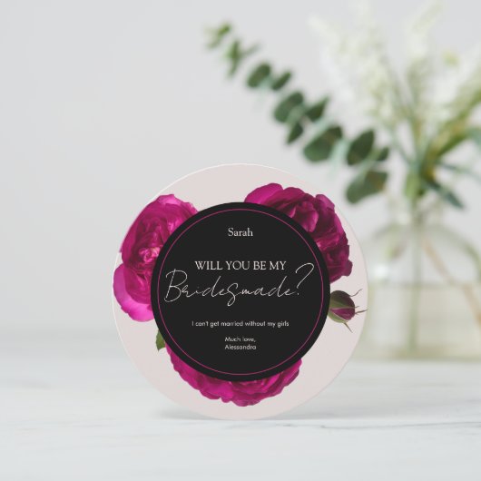 ダークピンクのバラのロマンチック結婚な花嫁のメイド 招待状 (スタンド正面)