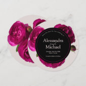 ダークピンクのバラ ロマンチック セーブ・ザ・デート ウェディング 招待状 (正面/裏面)