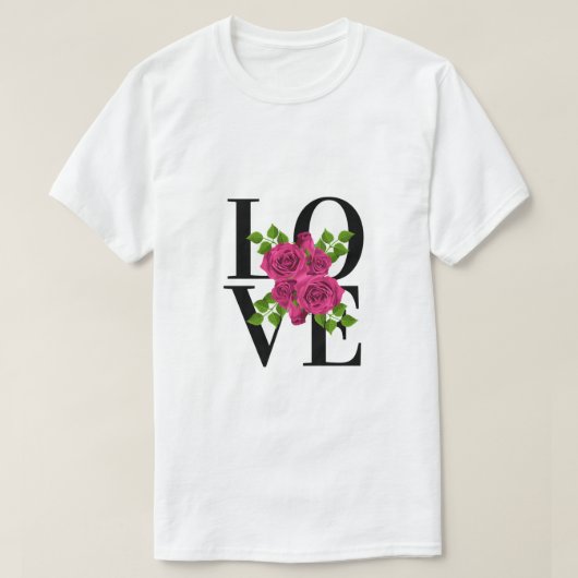 ダークピンクのバラTシャツとLOVE Tシャツ (デザイン正面)