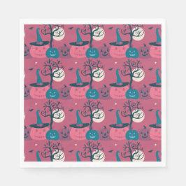 ダークピンクのパンプキンシーンハロウィーン スタンダードランチョンナプキン