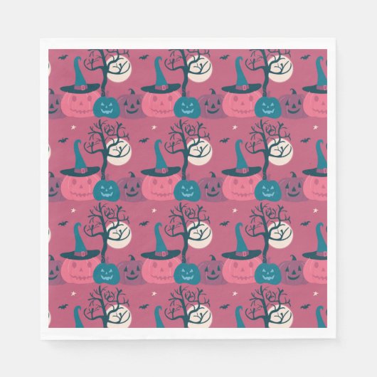 ダークピンクのパンプキンシーンハロウィーン スタンダードランチョンナプキン (正面)
