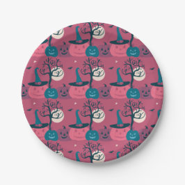 ダークピンクのパンプキンシーンハロウィーン ペーパープレート