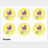 ダークピンクのベビーカーのベビーガールシャワーをパーソナライズ ラウンドシール (シート)