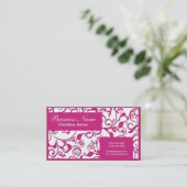 ダークピンクのホワイトダマスクプロフェッショナル名刺 名刺 (スタンド正面)