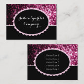 ダークピンクの光沢フェイクのあるグリッターが黒い楕円を輝かせる 名刺 (正面/裏面)