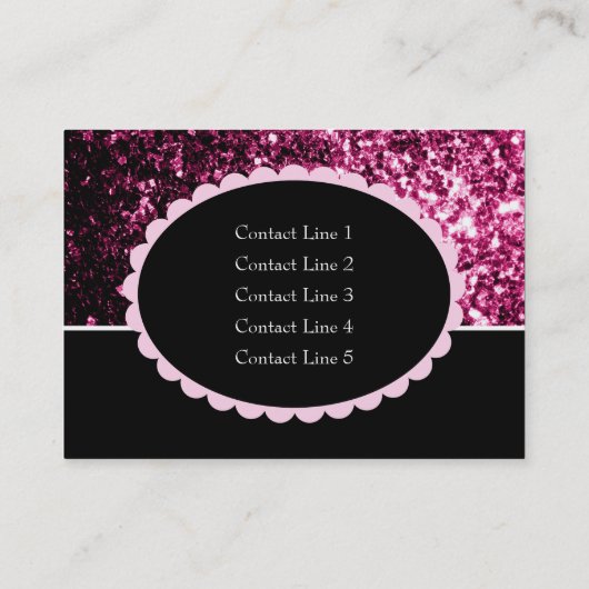 ダークピンクの光沢フェイクのあるグリッターが黒い楕円を輝かせる 名刺 (裏面)