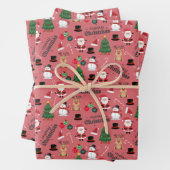 ダークピンクの可愛いクリスマス ラッピングペーパーシート (インサイチュ)