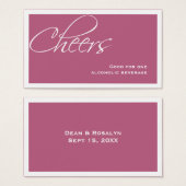 ダークピンクの結婚式の正式なカスタムイベントのドリンクのチケット (正面&裏面)