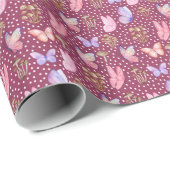 ダークピンクの蝶とキノコ ラッピングペーパー (ロールコーナー)