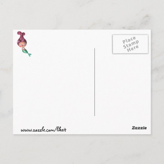 ダークピンクの髪の小さな人魚 ポストカード (裏面)