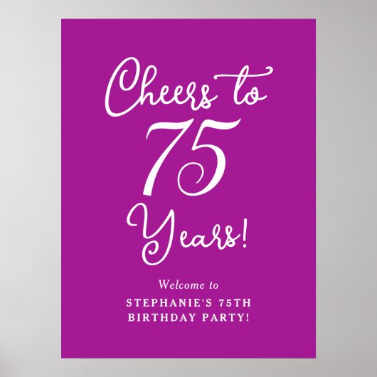 ダークピンクの75歳の誕生日おめでとうウェルカムサイン ポスター (正面)
