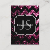 ダークピンクグリッタースパークルブラックシェブロンモノグラム 名刺 (裏面)