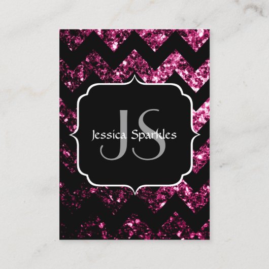 ダークピンクグリッタースパークルブラックシェブロンモノグラム 名刺 (裏面)