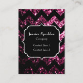 ダークピンクグリッタースパークルブラックシェブロンモノグラム 名刺 (正面)