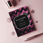 ダークピンクグリッタースパークルブラックシェブロンモノグラム 名刺