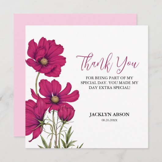 ダークピンクコスモスフローラありがとう サンキューカード (正面/裏面)
