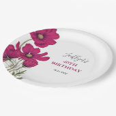 ダークピンクコスモスフローラグリーン誕生日 ペーパープレート (アングル)
