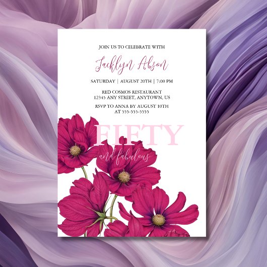 ダークピンクコスモスフローラ素晴らしい誕生日 招待状