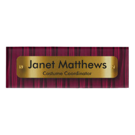 ダークピンクサテンリボンと金ゴールドラベルプレート 名札