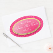ダークピンクダマスク「日付を保存」 楕円形シール (封筒)