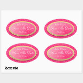 ダークピンクダマスク「日付を保存」 楕円形シール (シート)