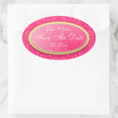 ダークピンクダマスク「日付を保存」 楕円形シール (バッグ)