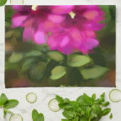 ダークピンクダリアフローラ花花緑 キッチンタオル (折り畳み)