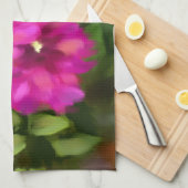 ダークピンクダリアフローラ花花緑 キッチンタオル (四つ折り)