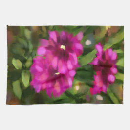 ダークピンクダリアフローラ花花緑 キッチンタオル