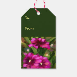 ダークピンクダリアフローラ花花緑 ギフトタグ
