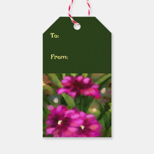 ダークピンクダリアフローラ花花緑 ギフトタグ (正面)