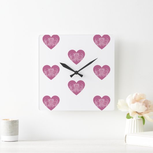 ダークピンクハート10代のガールアイディア スクエア壁時計 (ホーム)