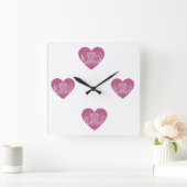 ダークピンクハート10代のガールベッドルームデコル スクエア壁時計 (ホーム)