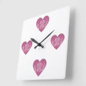 ダークピンクハート10代のガールベッドルームデコル スクエア壁時計 (傾斜)