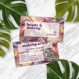 ダークピンクバイオレットパープル金ゴールド大理石アートパターン 名刺