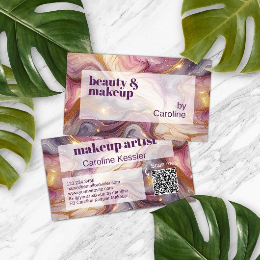 ダークピンクバイオレットパープル金ゴールド大理石アートパターン 名刺