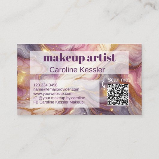 ダークピンクバイオレットパープル金ゴールド大理石アートパターン 名刺 (裏面)