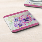 ダークピンクパンジー水彩花フローラコースター コースター (左側)
