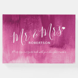 ダークピンクパーソナライズされた抽象芸術結婚のゲストブック ゲストブック