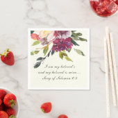 ダークピンクパープルフローラ水彩バイブル結婚ズ スタンダードカクテルナプキン (インサイチュ)