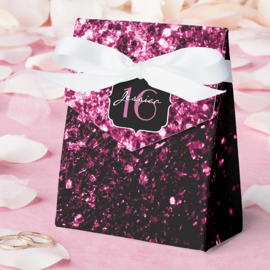 ダークピンクフェイクの光沢のあるグリッターキラキラ甘い16 フェイバーボックス (ウェディング)