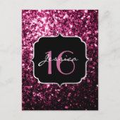 ダークピンクフェイクの光沢のあるグリッターキラキラ甘い16 ポストカード (正面)