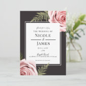 ダークピンクフローラバラ素朴シャビーシック結婚ズ 招待状 (スタンド正面)