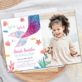 ダークピンクマーメイドテール誕生日招待状 招待状