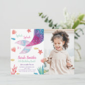 ダークピンクマーメイドテール誕生日招待状 招待状 (スタンド正面)