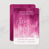 ダークピンクモダンの抽象芸術アートは日付カードを保存 セーブザデート (正面/裏面)