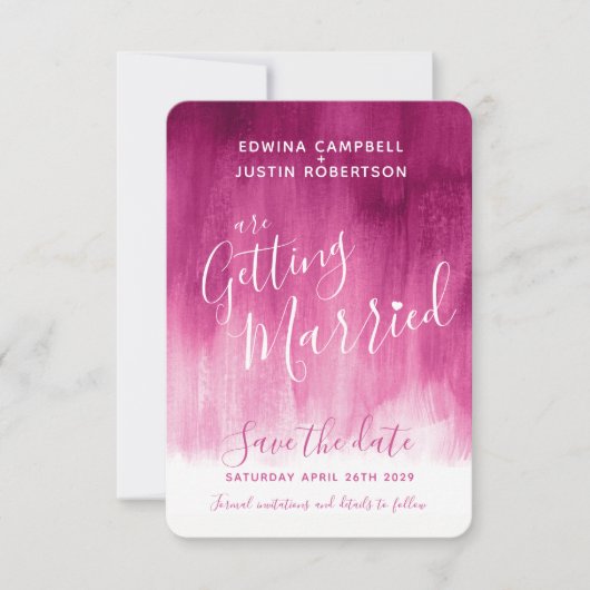 ダークピンクモダンの抽象芸術アートは日付カードを保存 セーブザデート (正面)